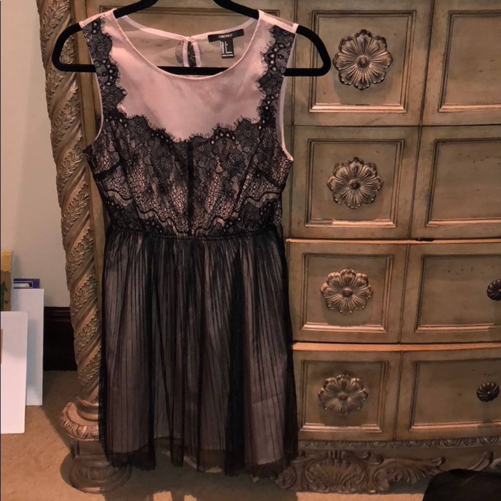 Short nude and black lace dress
